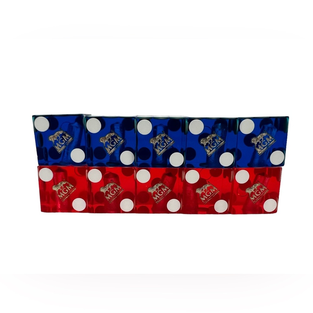 MGM Casino Dice Lot Of 10 Red Blue Cancelled Drilled Translucent Number Vintage